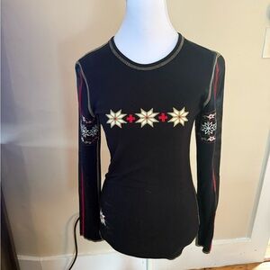 Alp-N-Rock Telluride Leather Sleeve Embroidered Ski Top Black Size S